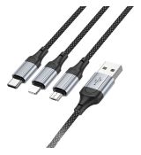 Hoco X102 datový kabel 3v1 Black / černý USB-A / USB-C, micro, Lightning (Blister)